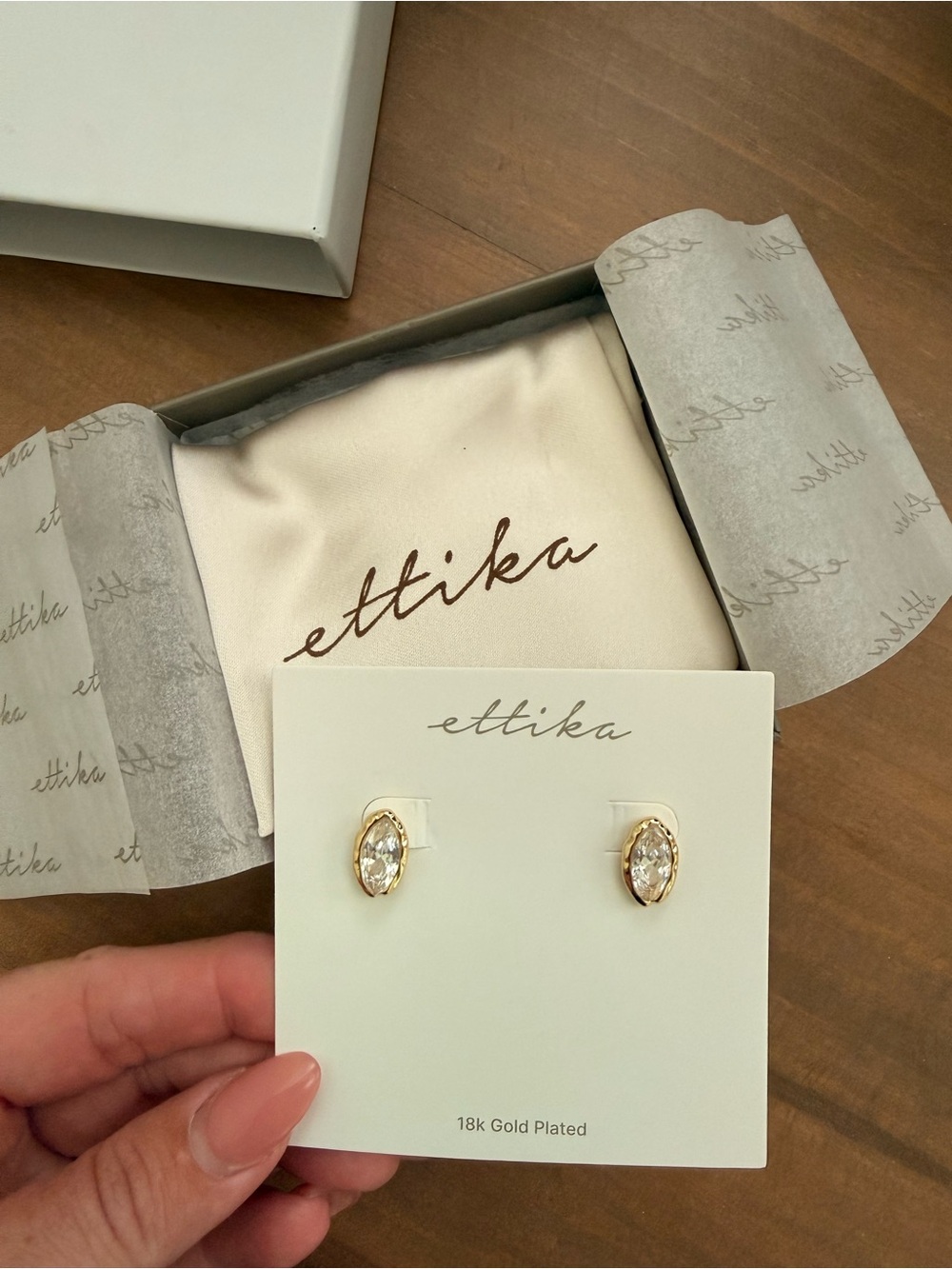 Ettika Gold Plated Marquise Crystal Stud Earrings